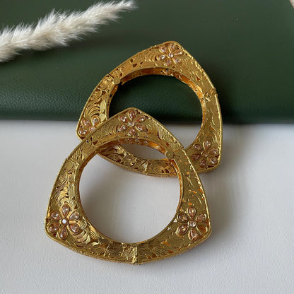 Gold Plated Triangle Bangles: Indian Jewelry, Set of 2