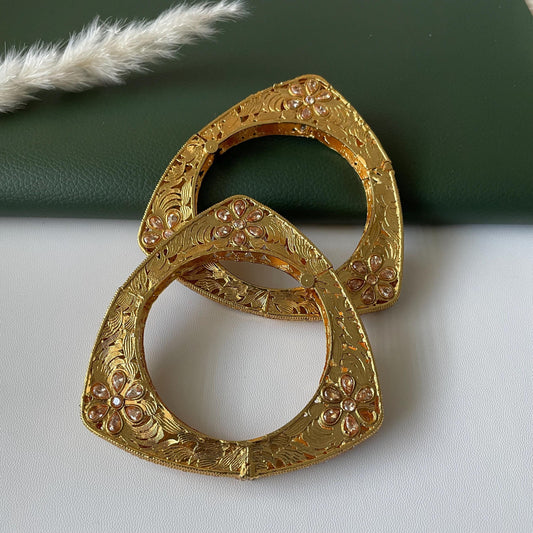 Gold Plated Triangle Bangles: Indian Jewelry, Set of 2