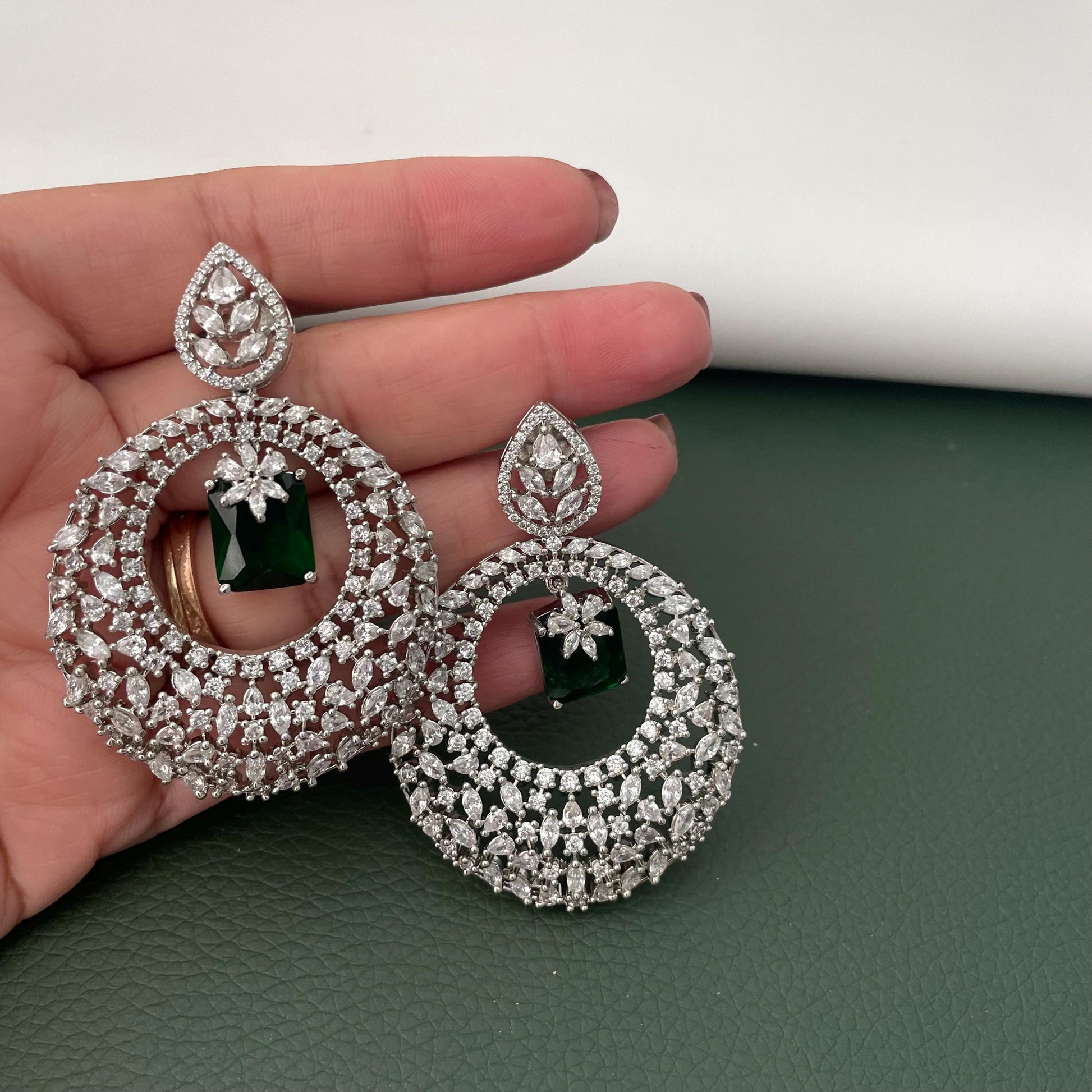 Dangle Cubic Zirconia Earrings: Emerald or Diamond, Party Jewelry