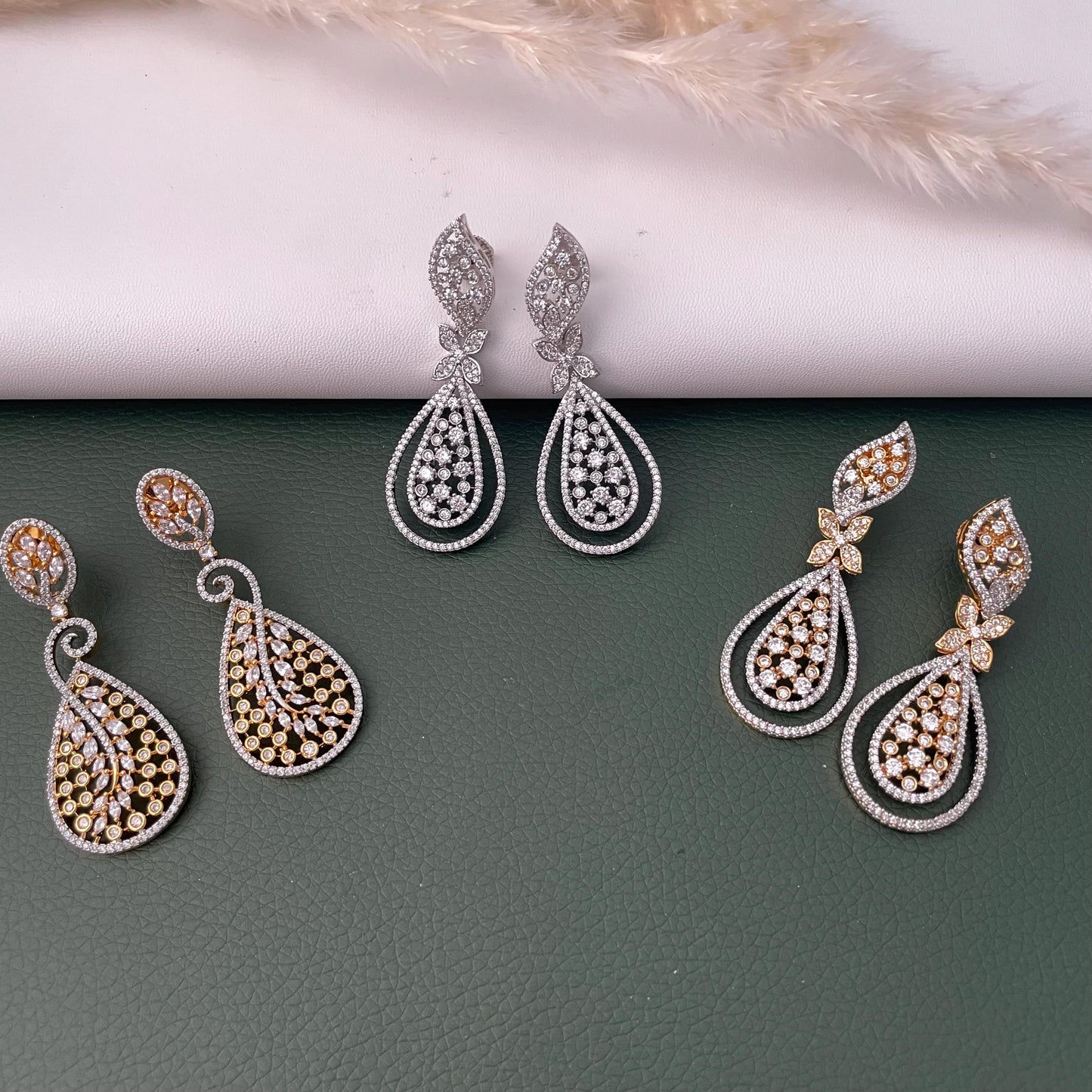 Cubic Zirconia Dangle Earrings: Indian Bollywood Jhumke Style