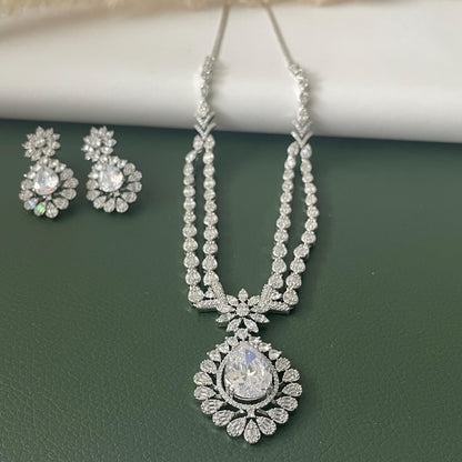 Cubic Zirconia Bridal Necklace Set: Rhodium Plated, Elegant Jewelry