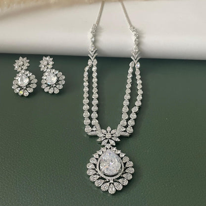 Cubic Zirconia Bridal Necklace Set: Rhodium Plated, Elegant Jewelry