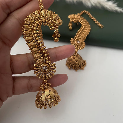 Gold Plated Jhumka Ear Cuffs: Indian Peacock Earrings