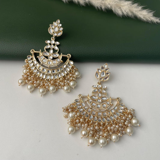 Kundan Pearl Jhumka Earrings: party wear big earrings