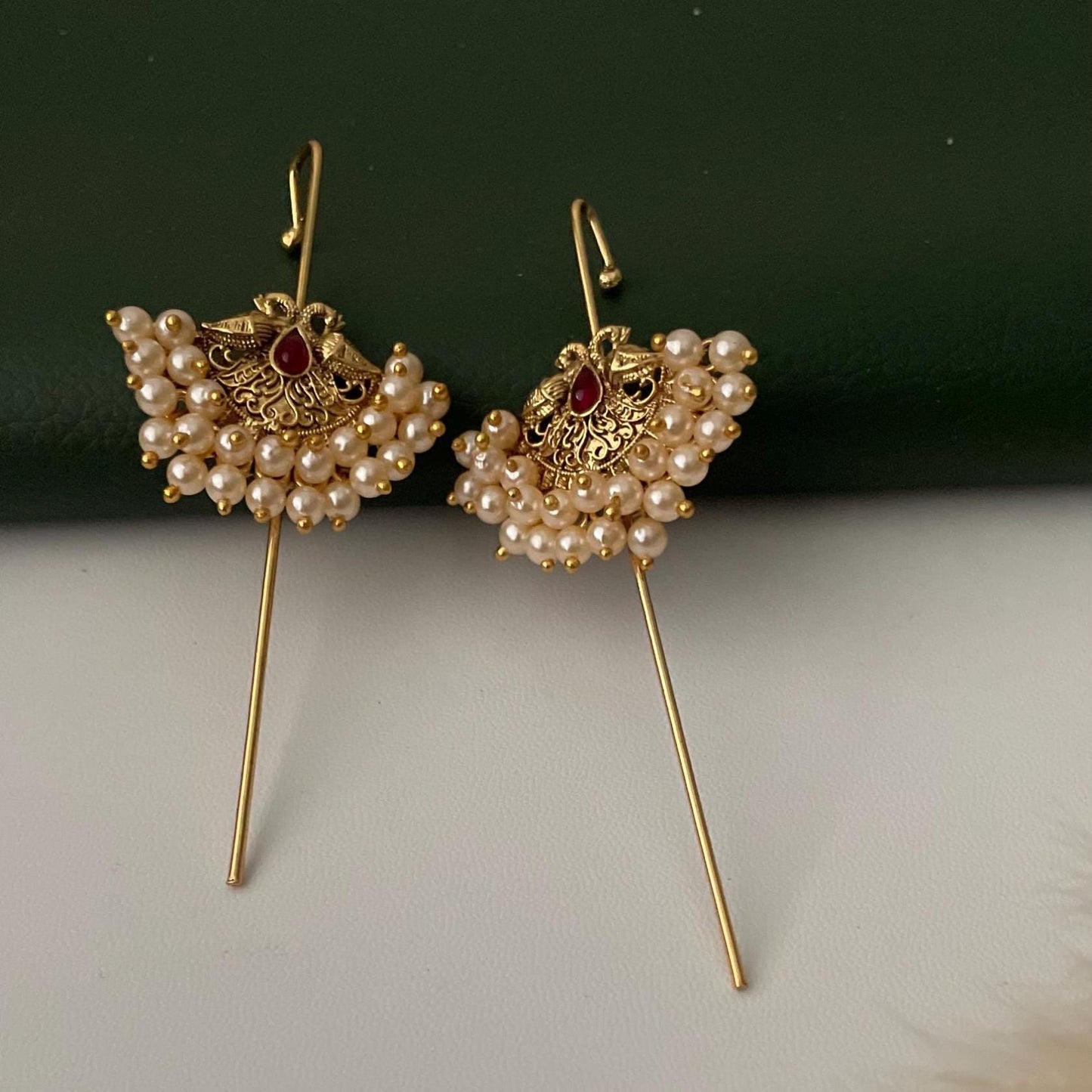 Trendy pearl gold plated needle Earcuffs