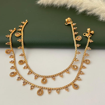 Gold plated bridal payal anklets in Ruby Green and lct