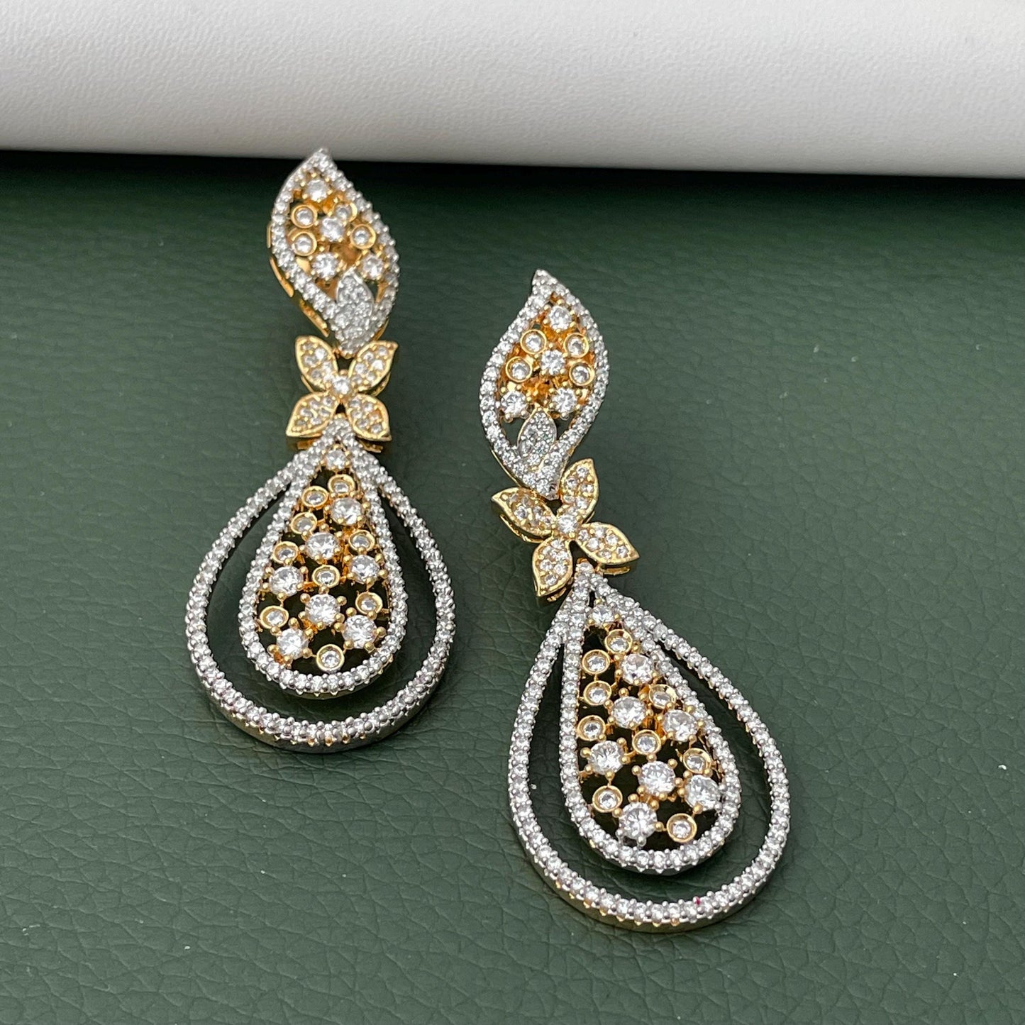 Cubic Zirconia Dangle Earrings: Indian Bollywood Jhumke Style