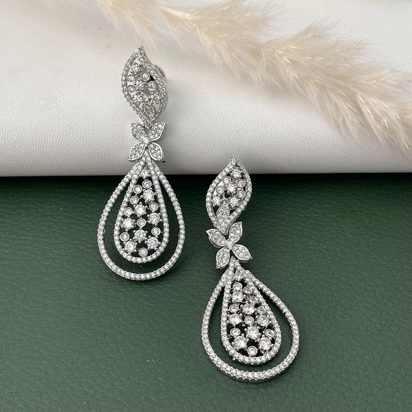 Cubic Zirconia Dangle Earrings: Indian Bollywood Jhumke Style