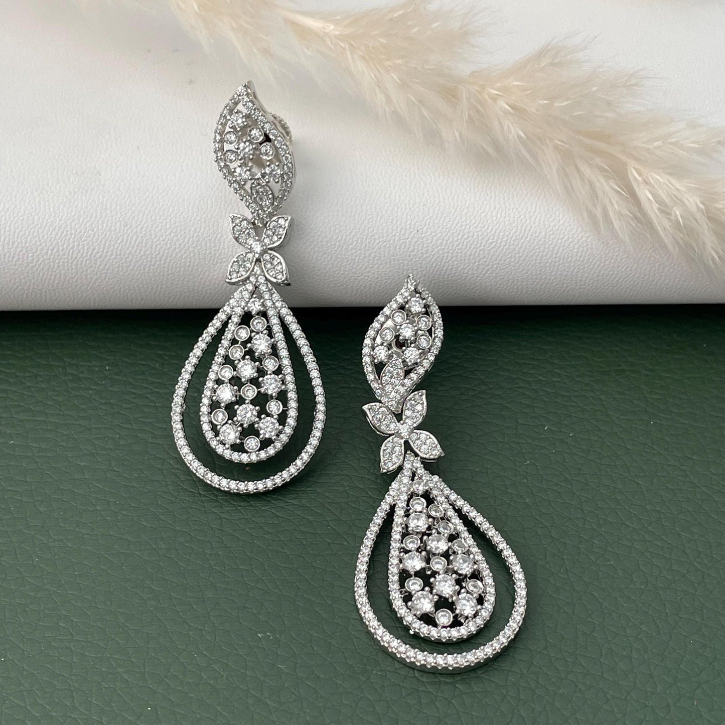 Cubic Zirconia Dangle Earrings: Indian Bollywood Jhumke Style