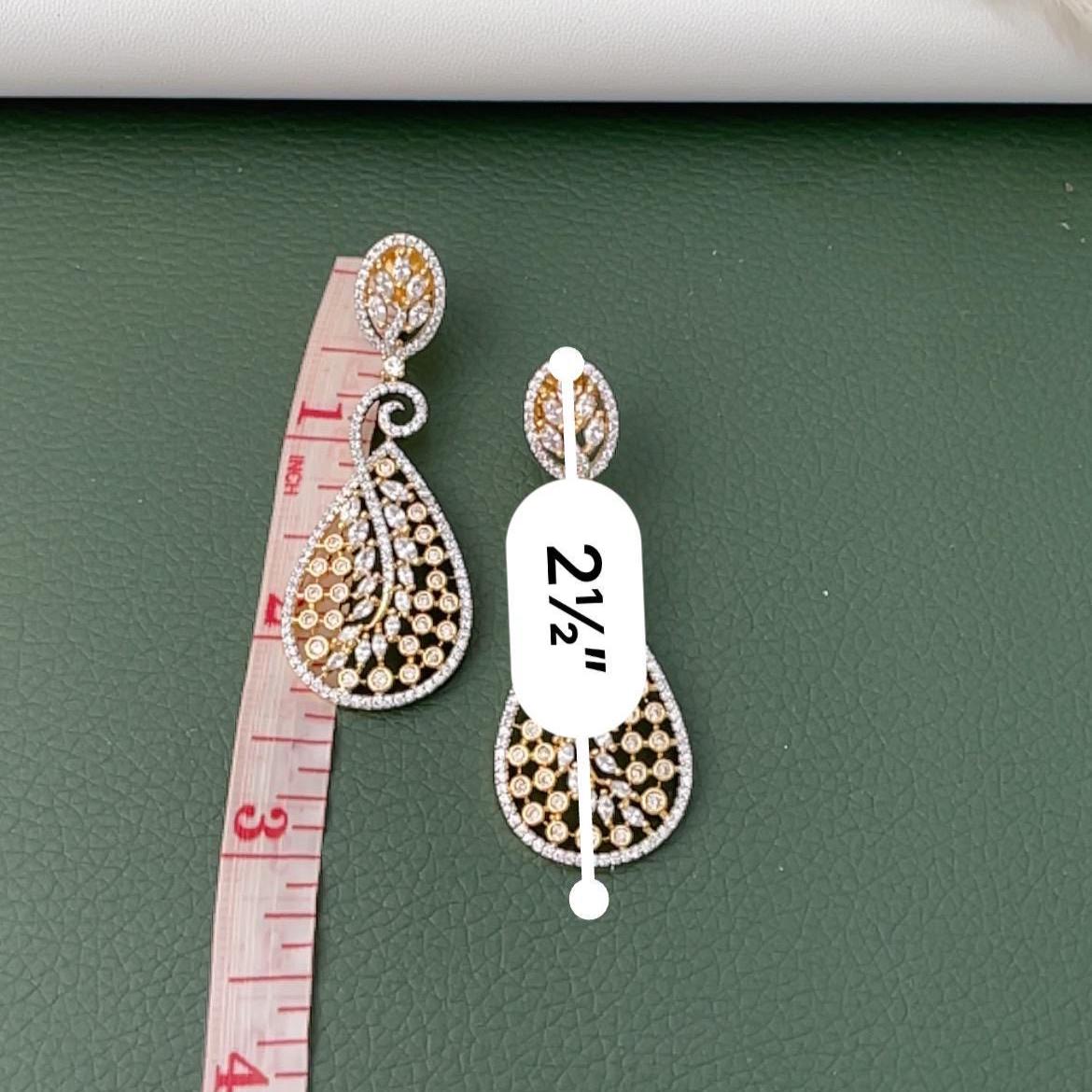 Cubic Zirconia Dangle Earrings: Indian Bollywood Jhumke Style
