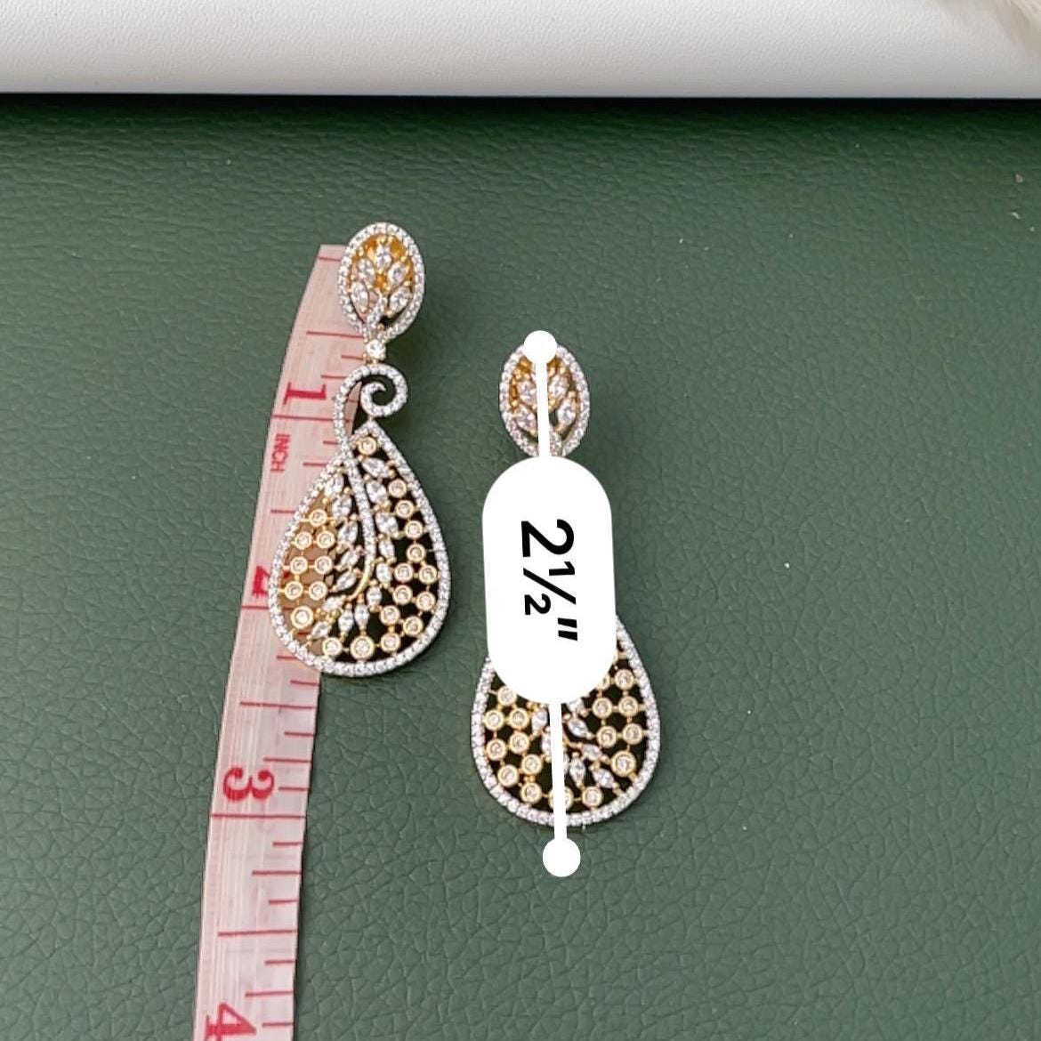 Cubic Zirconia Dangle Earrings: Indian Bollywood Jhumke Style