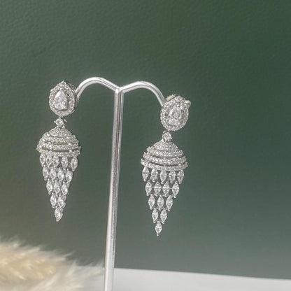 Cubic Zirconia Jhumki Earrings: Indian Bollywood Style, Gold Plated Hoops