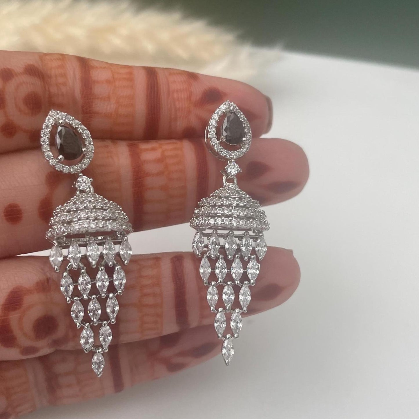 Cubic Zirconia Jhumki Earrings: Indian Bollywood Style, Gold Plated Hoops