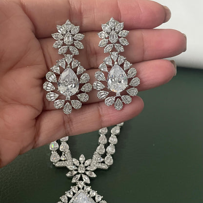 Cubic Zirconia Bridal Necklace Set: Rhodium Plated, Elegant Jewelry