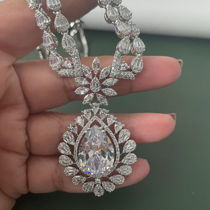 Cubic Zirconia Bridal Necklace Set: Rhodium Plated, Elegant Jewelry
