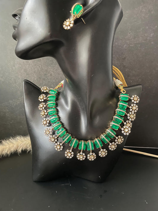 Nysaa gold plated kundan CZ pendant trendy hasli with earrings