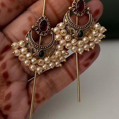 Trendy pearl gold plated needle Earcuffs
