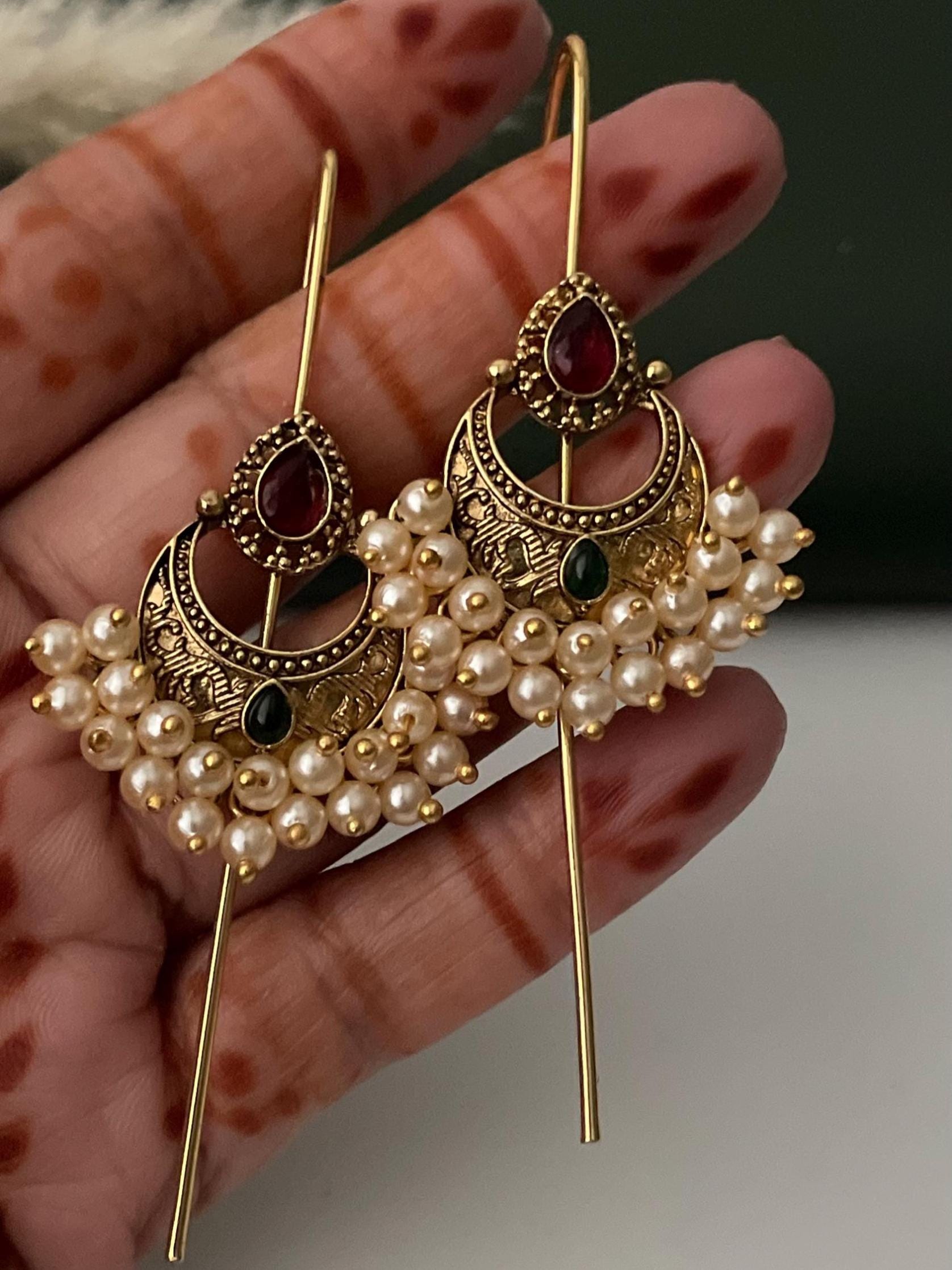 Trendy pearl gold plated needle Earcuffs