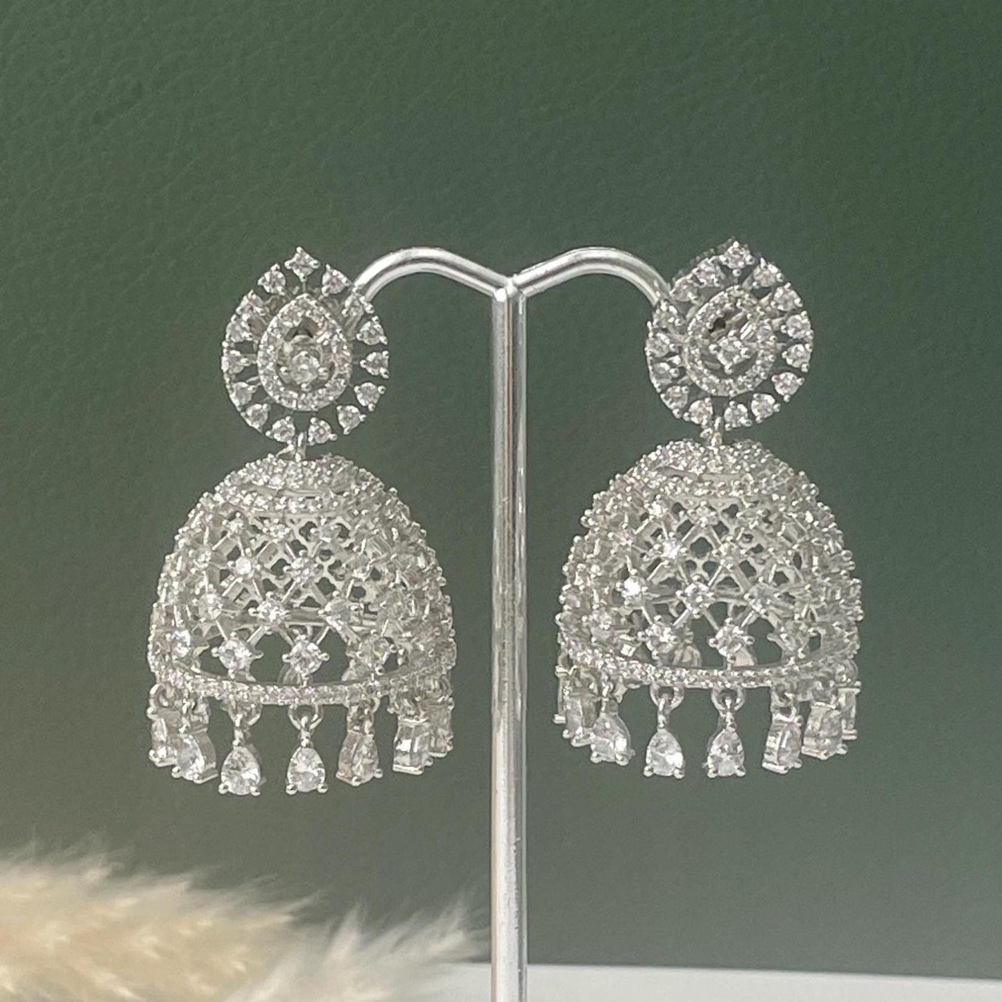 Cubic Zirconia Jhumki Earrings: Indian Bollywood Style, Gold Plated Hoops