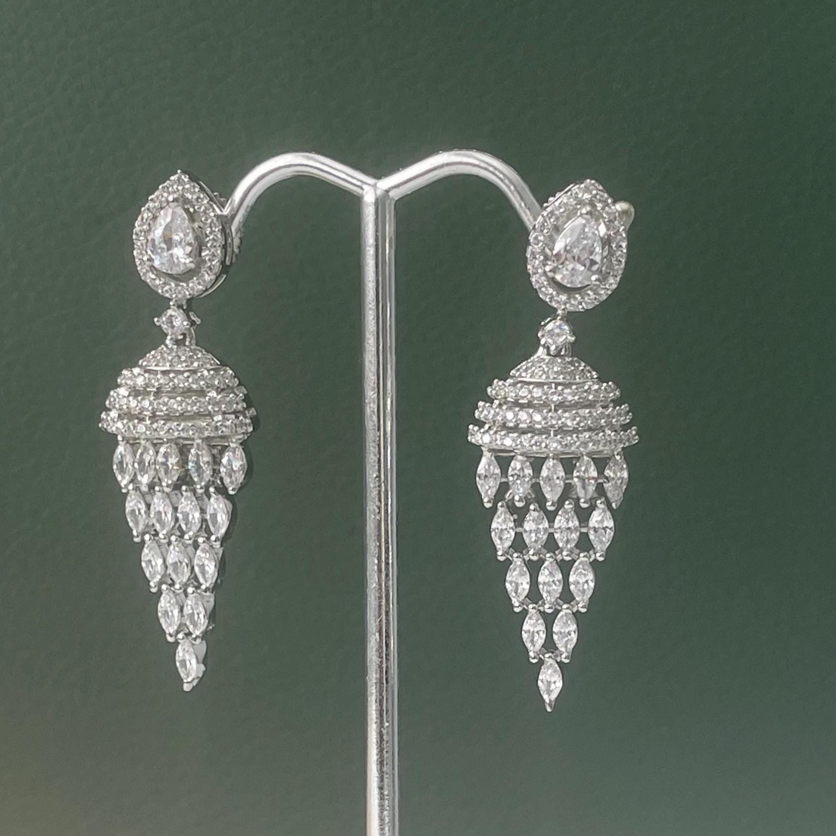 Cubic Zirconia Jhumki Earrings: Indian Bollywood Style, Gold Plated Hoops