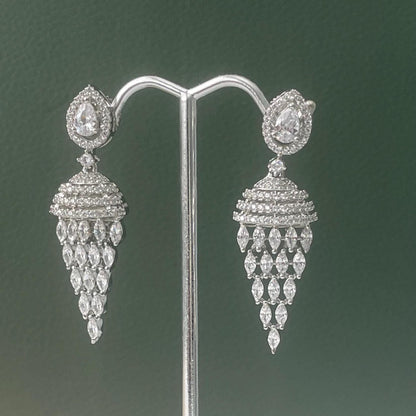 Cubic Zirconia Jhumki Earrings: Indian Bollywood Style, Gold Plated Hoops