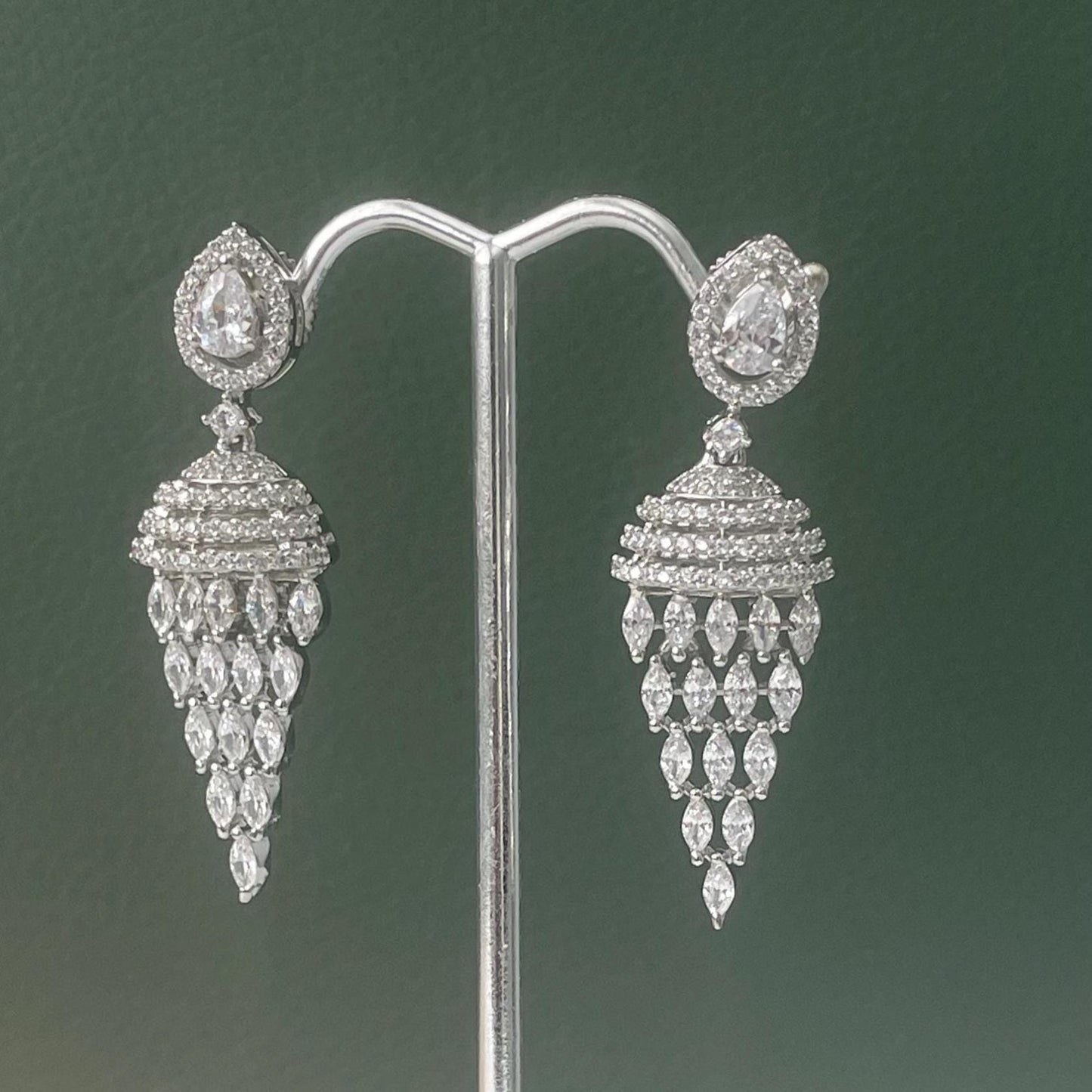 Cubic Zirconia Jhumki Earrings: Indian Bollywood Style, Gold Plated Hoops