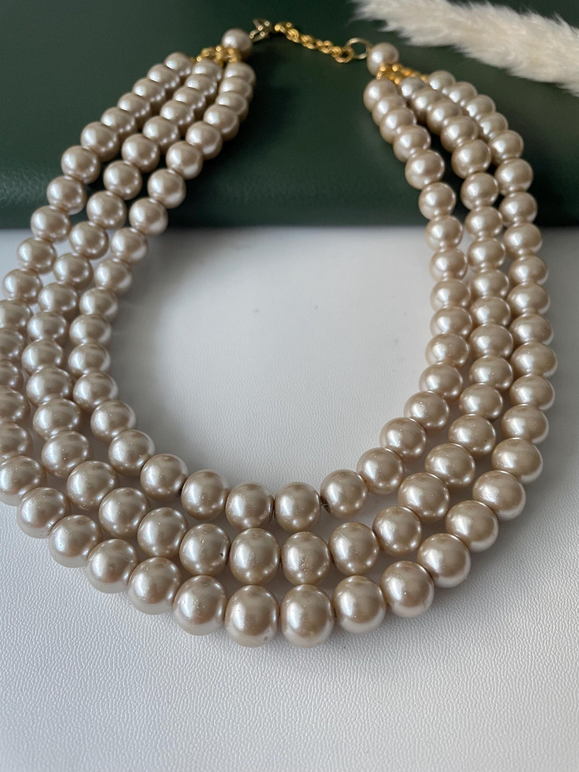 Ivory Pearl Necklace Set: Three-Strand Faux Pearl, 18 Inch