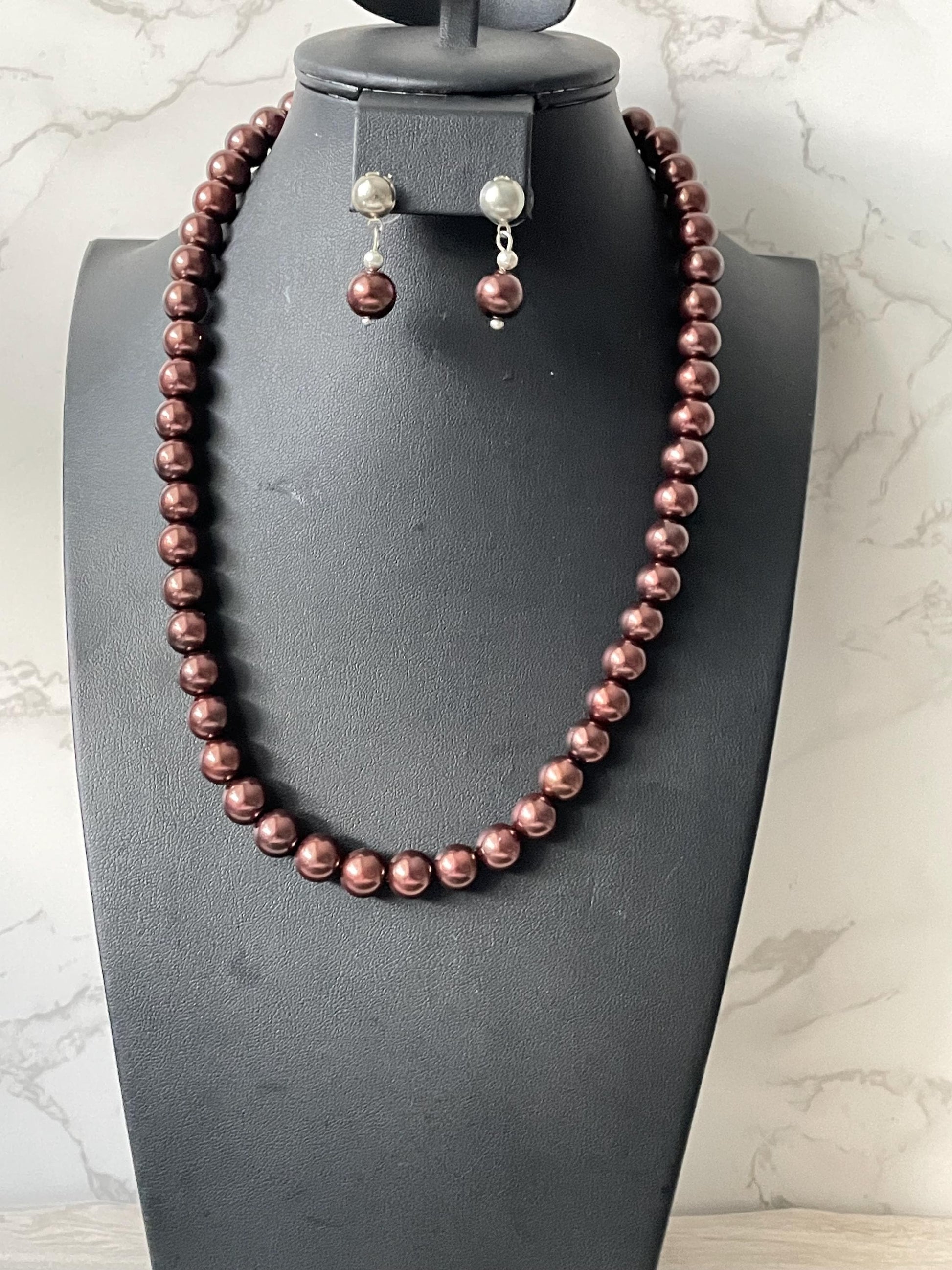 Ivory Pearl Necklace Set: Three-Strand Faux Pearl, 18 Inch