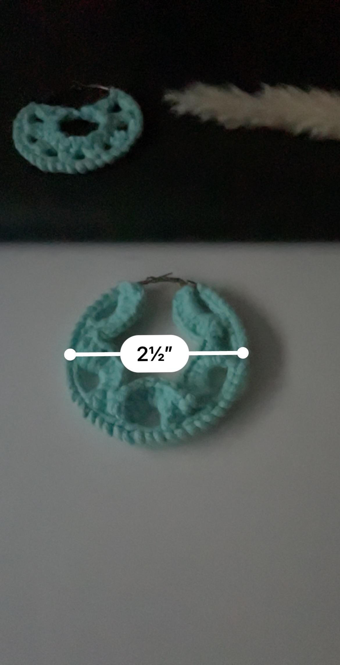 handmade crochet light blue color hoops earrings