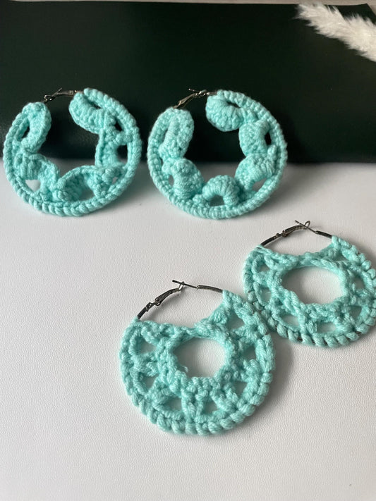 handmade crochet light blue color hoops earrings