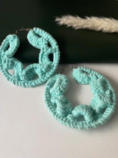 handmade crochet light blue color hoops earrings