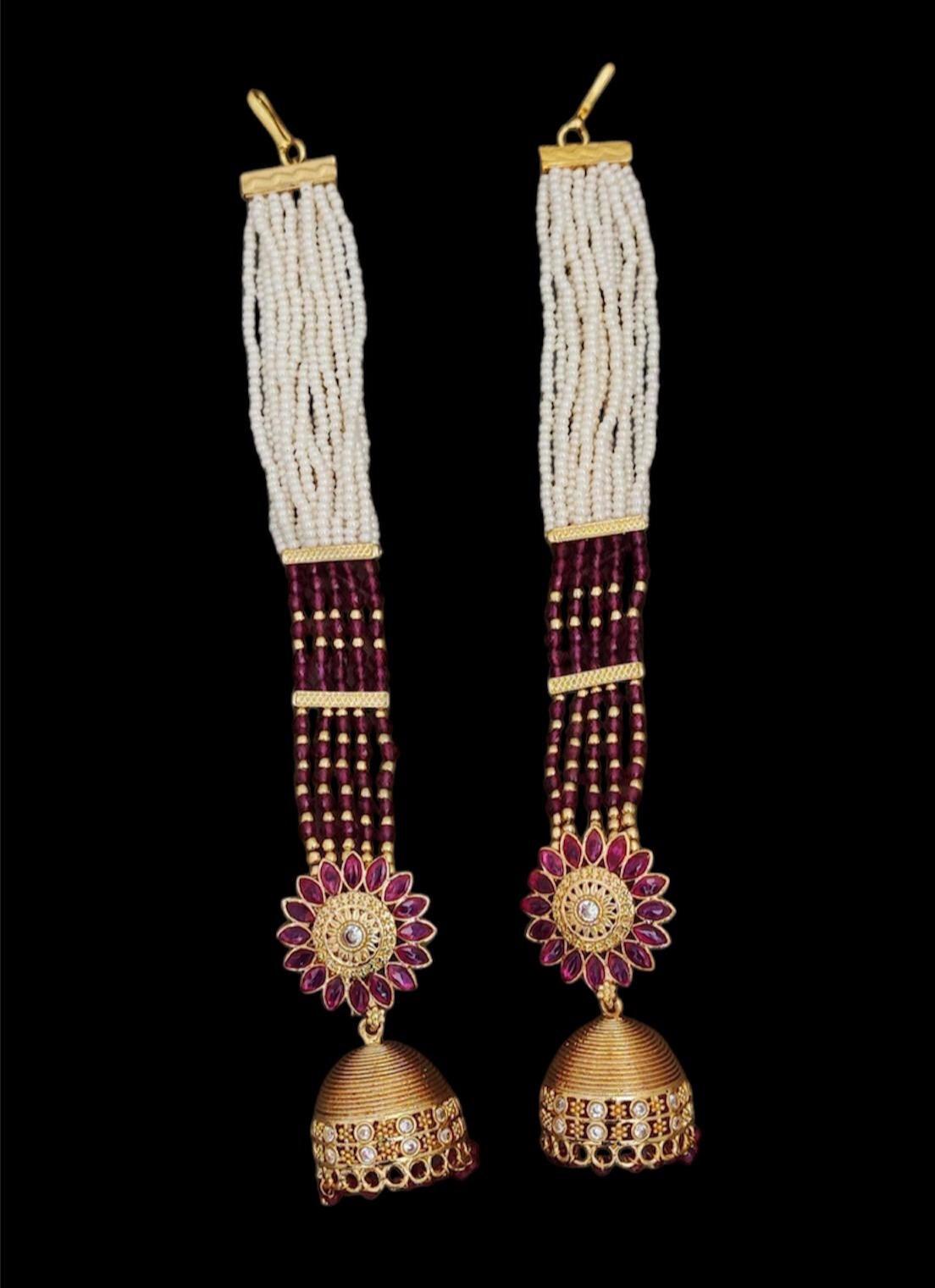 Gold Plated Jhumki Earrings with Ear Chain: Bridal Jewelry