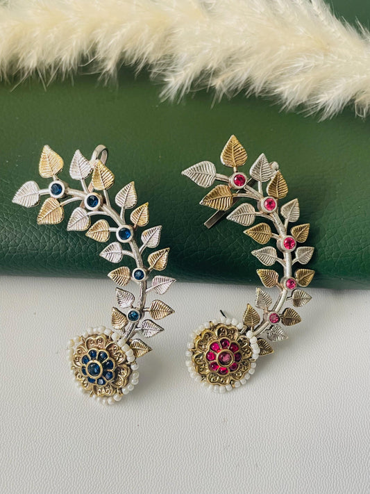 Oxidized silver lookalike EarCuffs: Statement Party Earrings