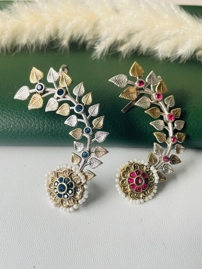 Oxidized silver lookalike EarCuffs: Statement Party Earrings