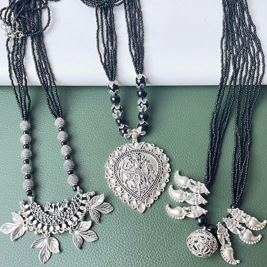 Oxidized Mangalsutra Necklace | Indian Black Beads, Long Pendant