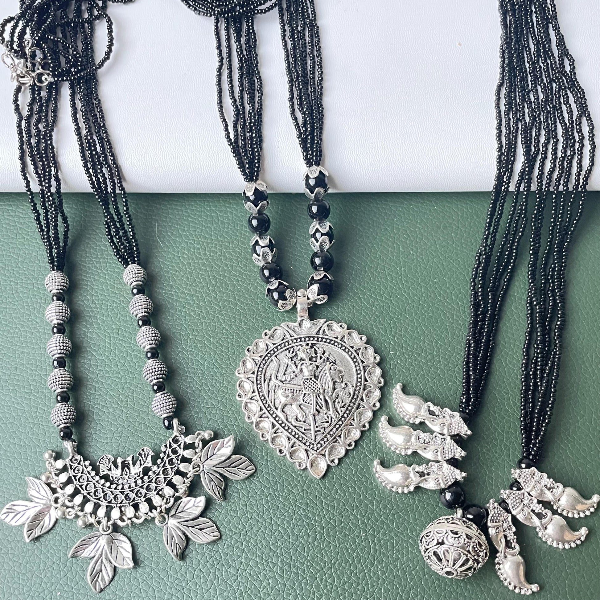 Oxidized Mangalsutra Necklace | Indian Black Beads, Long Pendant