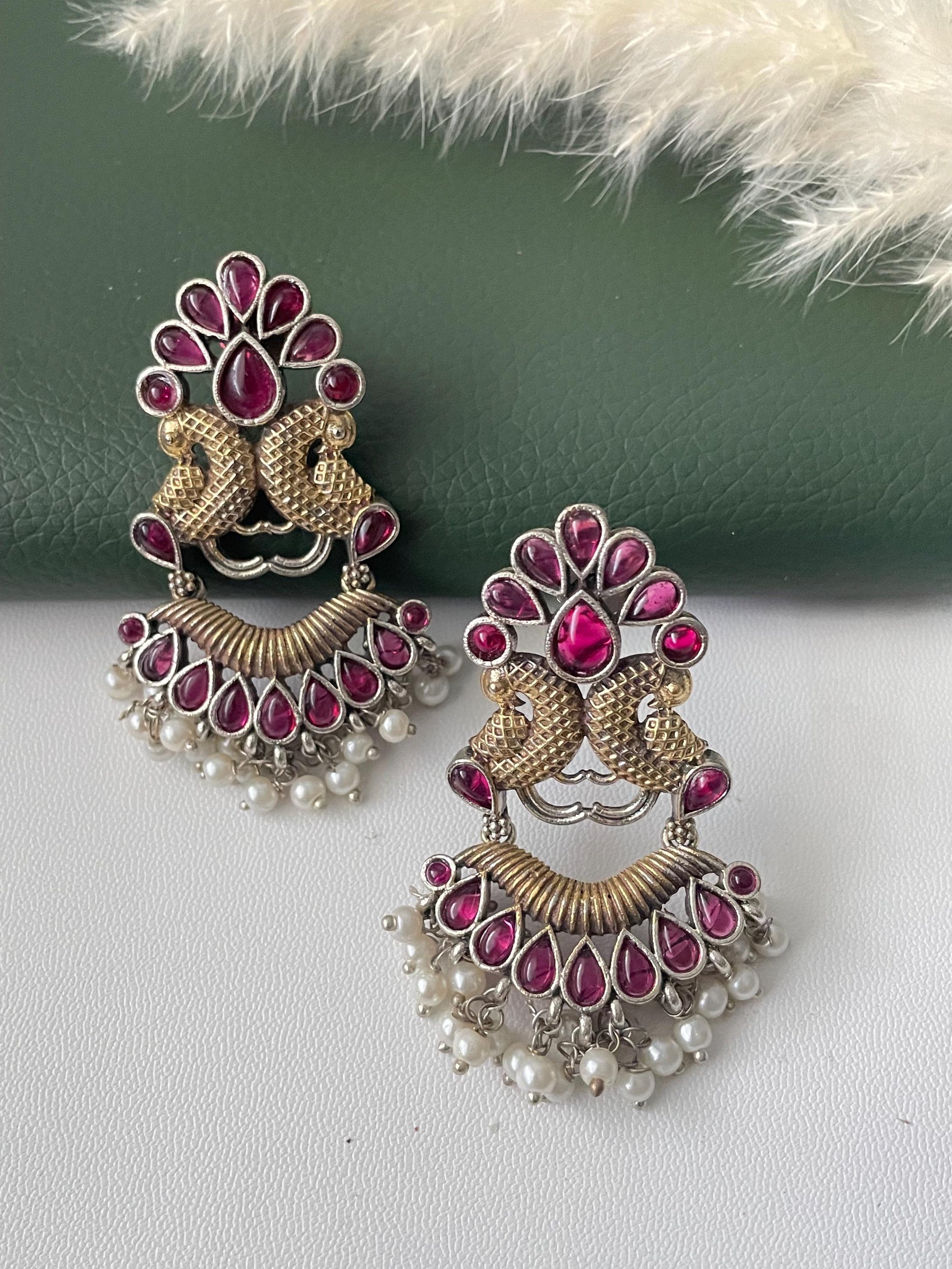 dual tone Oxidised high quality peacock themed earrings
