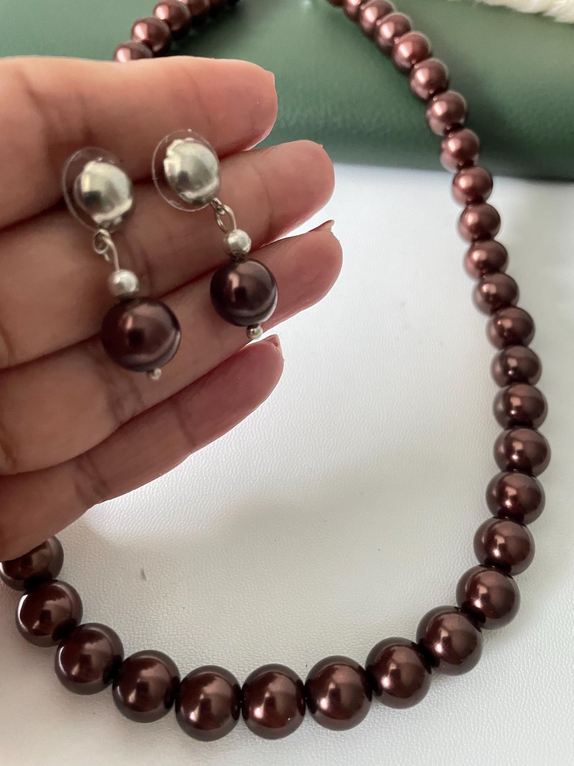 Ivory Pearl Necklace Set: Three-Strand Faux Pearl, 18 Inch