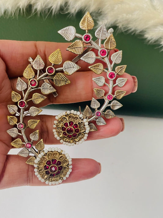 Oxidized silver lookalike EarCuffs: Statement Party Earrings