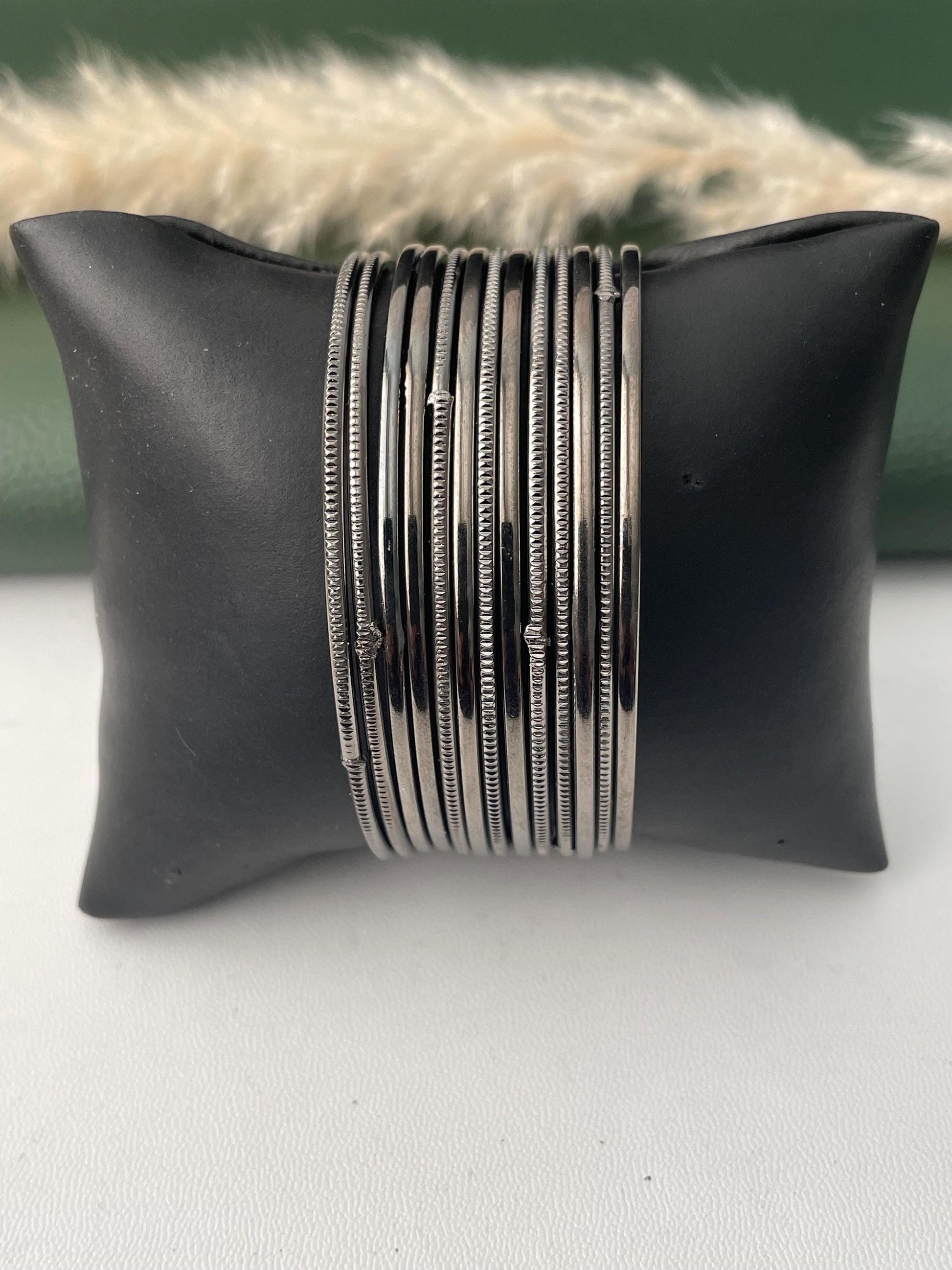 Nysaa Oxidised metal and gold metal bangles : set of 12 thin babgles