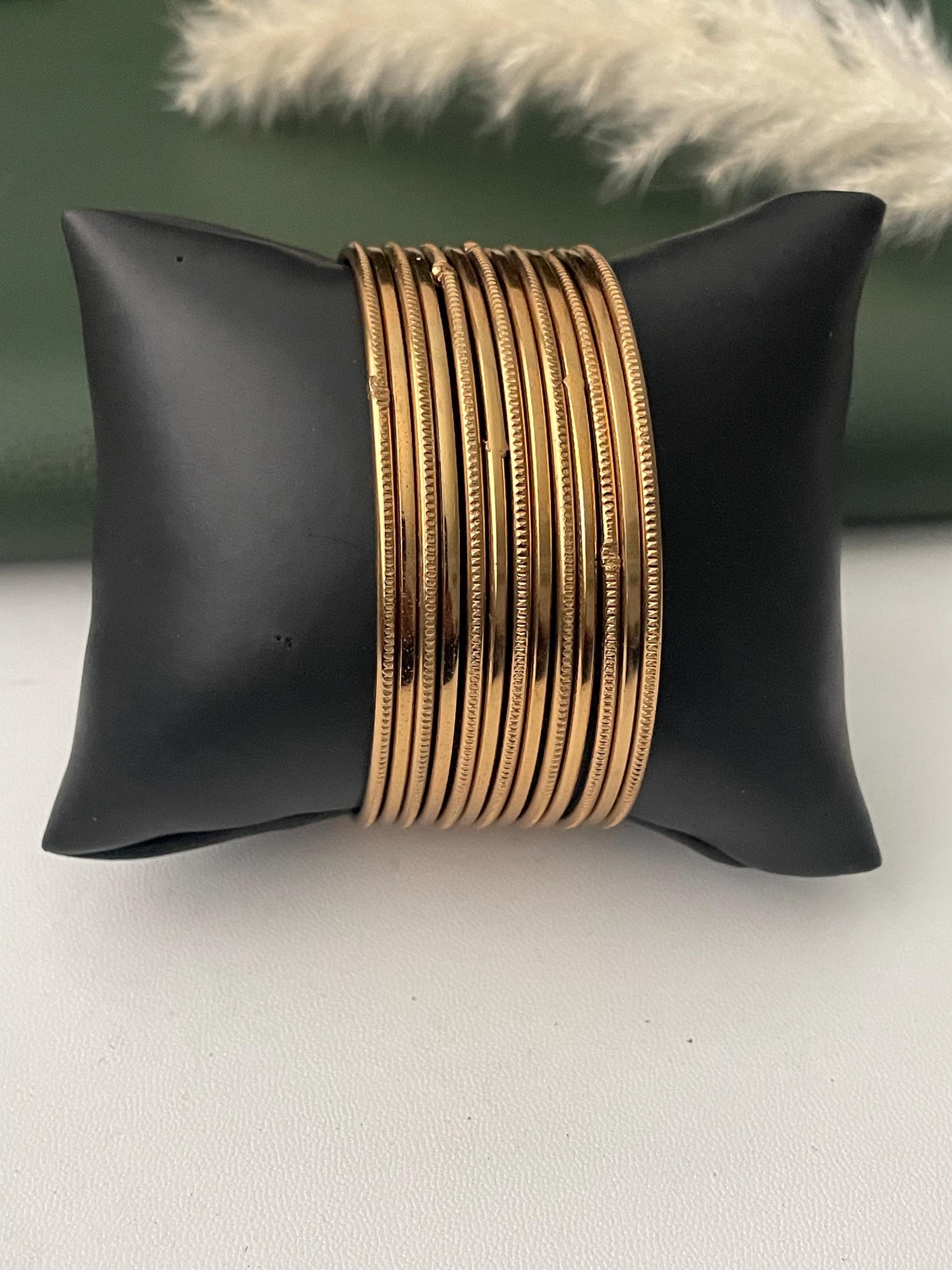 Nysaa Oxidised metal and gold metal bangles : set of 12 thin babgles