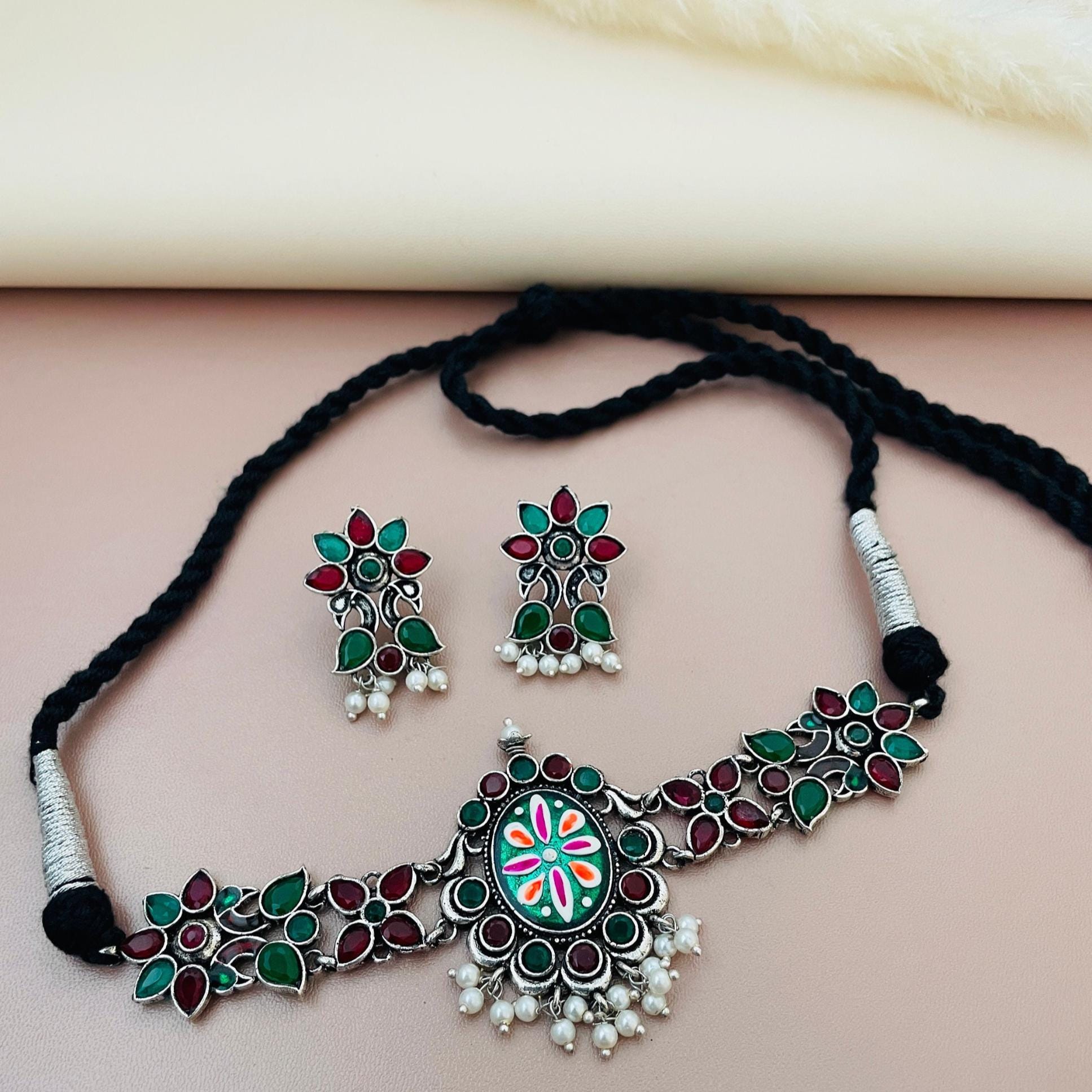 Colorful Oxidised choker sets