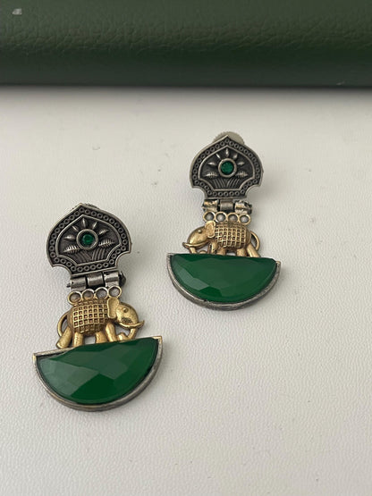 Nysaa Dual tone long necklace with Monalisa stone with matching earrings set