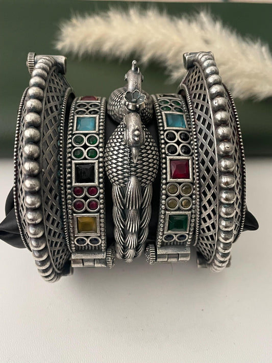 trendy stack of oxidized bangles set of 5
