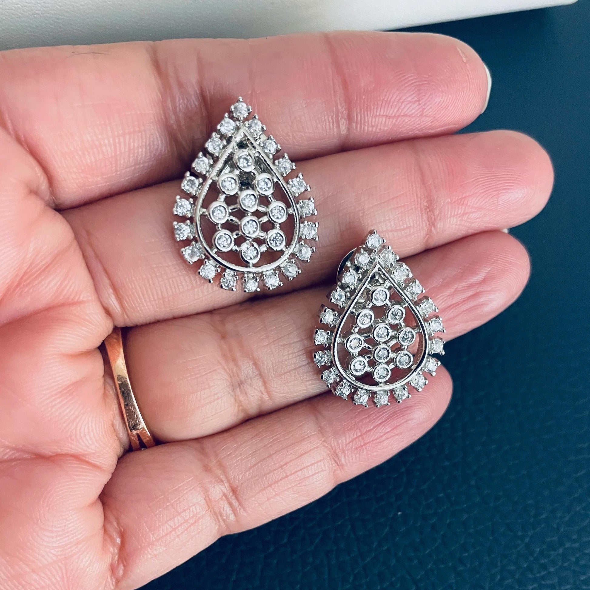 Indian Cubic Zirconia Necklace Set: Rhodium Plated Wedding Jewelry