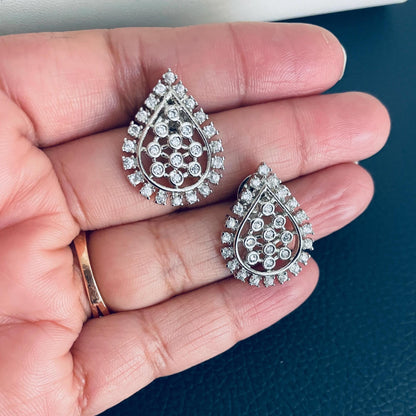 Indian Cubic Zirconia Necklace Set: Rhodium Plated Wedding Jewelry