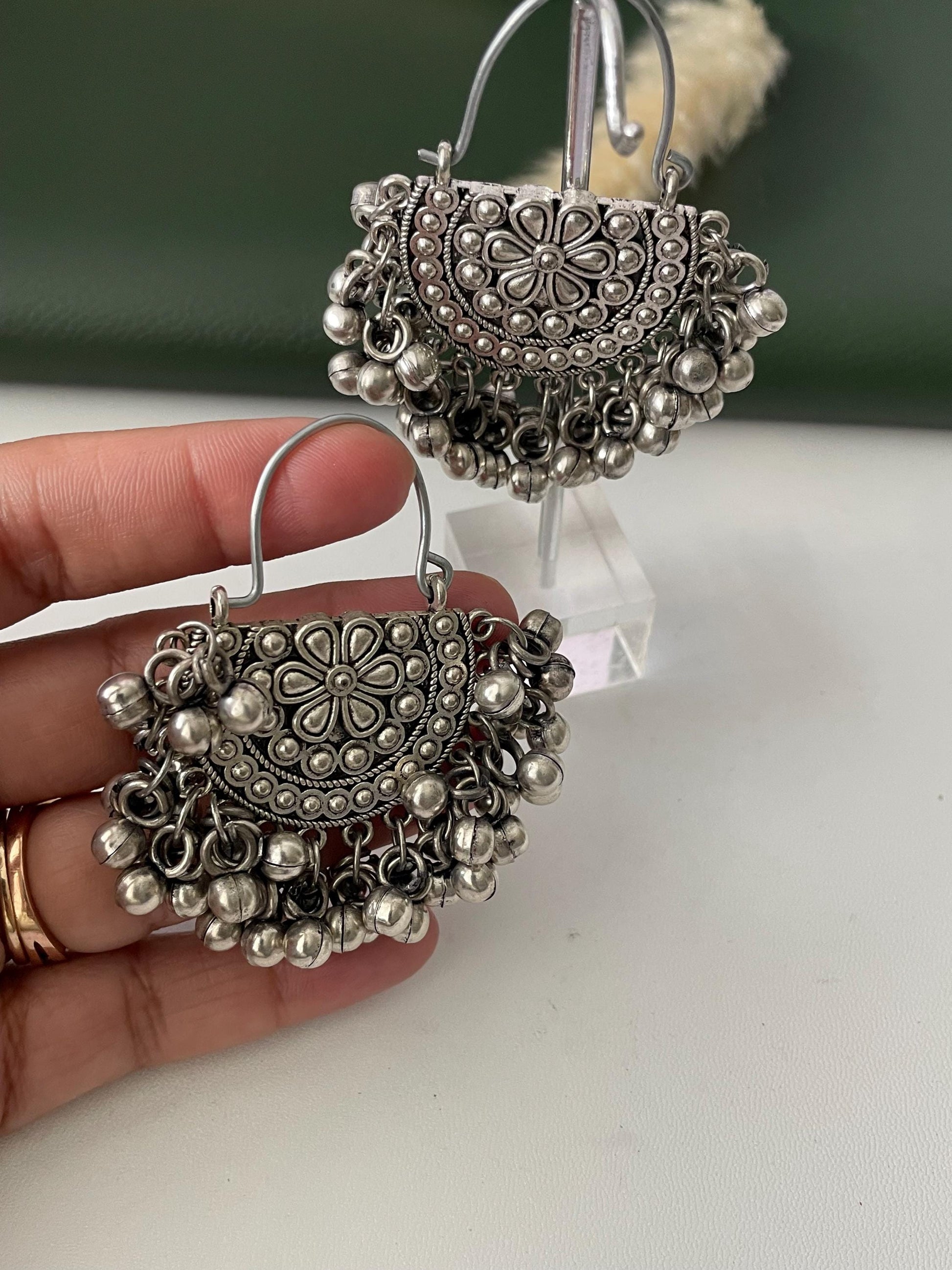Oxidized ghungaroo chandbali earrings