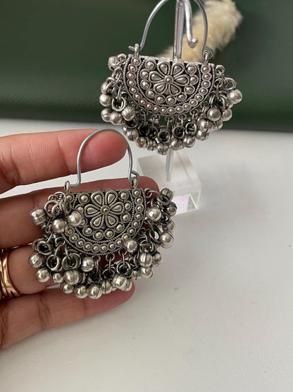 Oxidized ghungaroo chandbali earrings