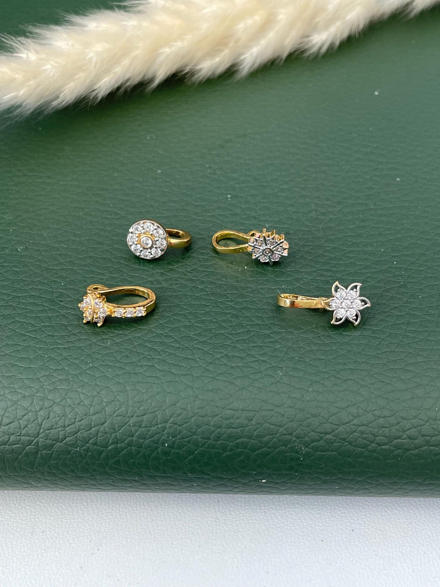 Gold Plated CZ Clip On Nose Ring: Indian Nath, No Piercing
