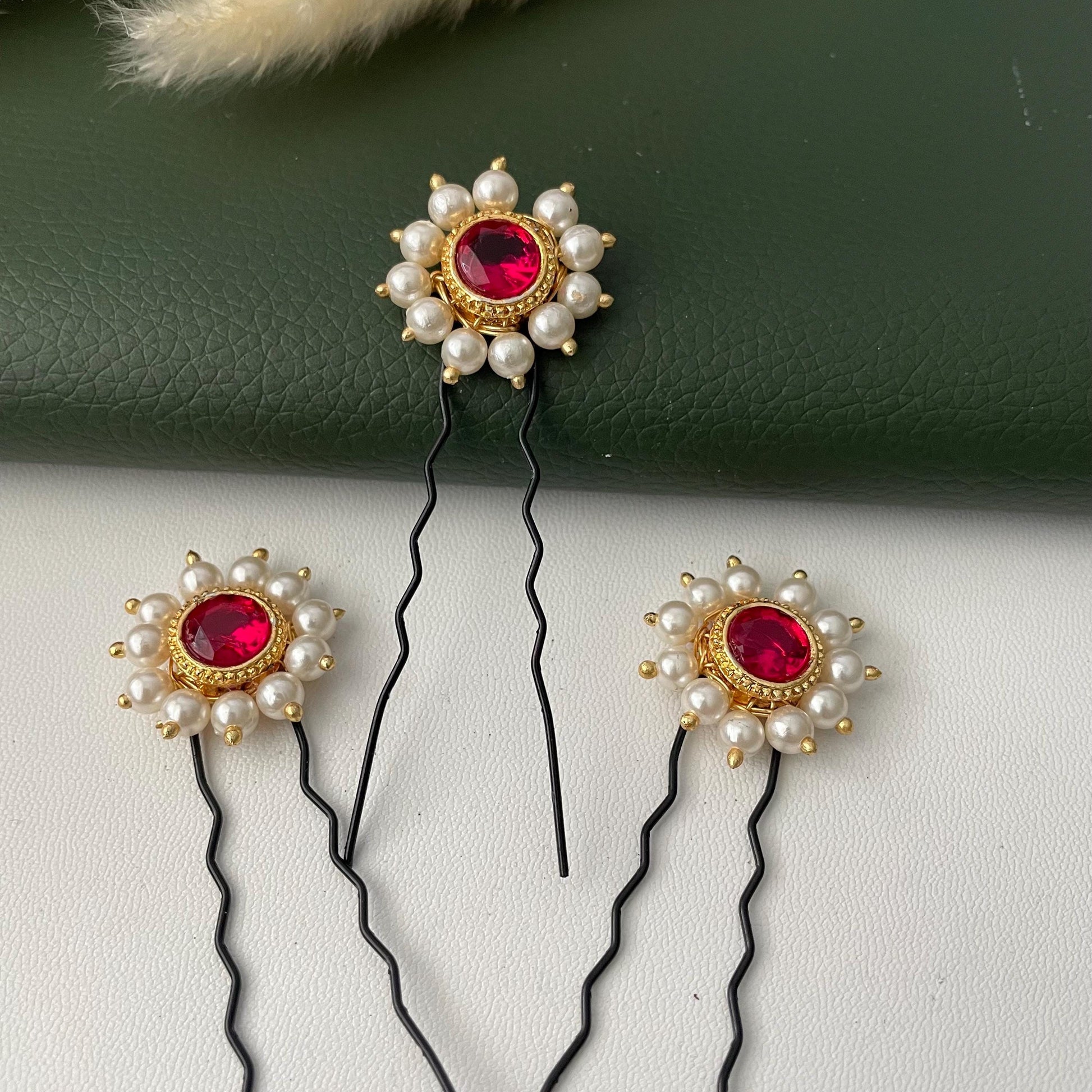 Maharashtrian style hair pins for hair bun or braids : Set of 3 or set of 4 pins